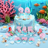 AKURIEEY Mermaid 3rd Birthday Candle Pink Blue Numbers 3 Candle for Girls Cake Topper Cupcake Decorations Ocean Theme Party Decor Anniversary Celebrations Supplies