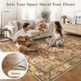 Machine Washable Area Rugs 5x7, Boho Floral Dining Room Rug Non Slip, Soft Low-Pile Flower Indoor Floor Throw Carpet for Living Room Home Office Playroom Foyer, Brown
