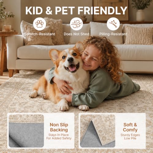 10x12 Washable Area Rug Vintage Soft Non Slip Living Room Bedroom