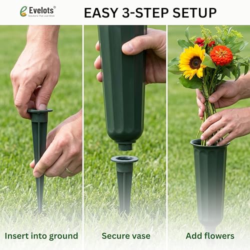 Evelots Cemetery Flower Vase with Sturdy Spikes/Stakes 2 Pack Outdoor Artificial or Fresh Flower Holder Grave Decoration