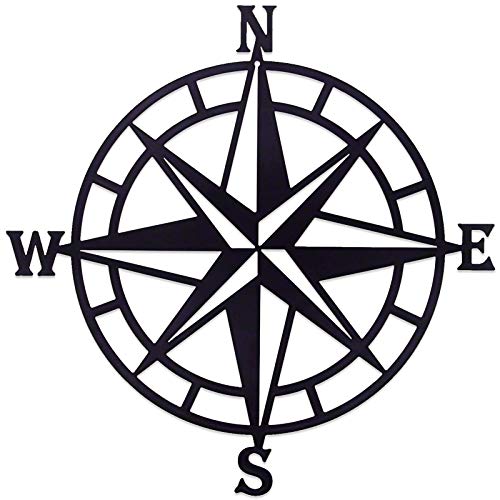 11 Inches Metal Decorative Nautical Compass Wall Decor, Living Room Bedroom Office Porch Garden Patio Signs Wall Hanging Art Beach Theme Home Decoration (Black)