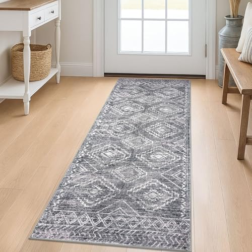 Washable Runner Rug 2x5 ft Non-Slip Hallway Runners, Grey