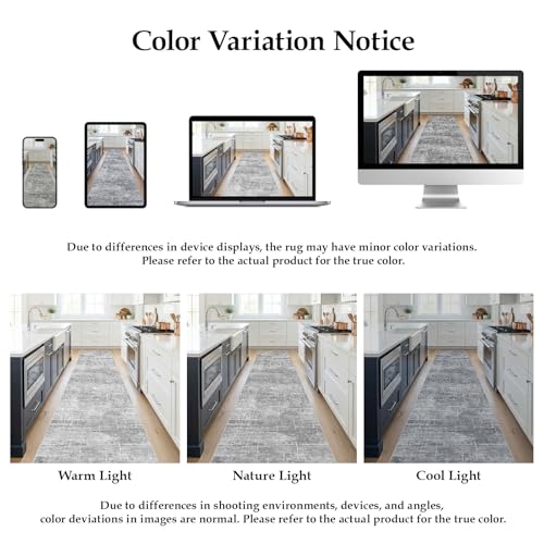 3x6 Washable Kitchen Runner Rug: Abstract Soft Neutral Carpet Gray