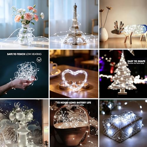 Bexdir 12 Pack Fairy Lights Battery Operated,7ft 20 LED Waterproof Silver Wire String Lights, Firefly Starry Lights for DIY Mason Jars Wedding Table Centerpieces Party & Bedroom Decor (Cool White)