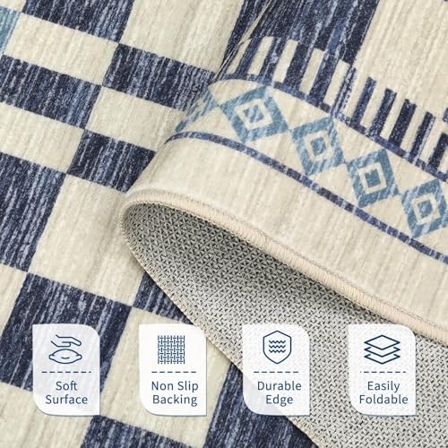 GarveeHome 3x5 Small Rug for Bedroom Machine Washable Blue Checkered Rug