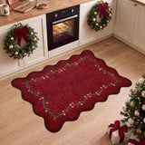 GarveeHome Christmas Rug 2x3 Red Scalloped Washable Doormat for Entryway