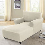 FantasDecor Chaise Lounge Cover Stretch Chair Lattice Slipcover with Armrests for Living Room Bedroom Double Arm Soft Jacquard Fabric Machine Washable, Beige