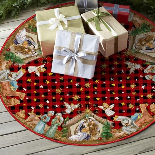 AVOIN colorlife Buffalo Plaid Christmas Tree Skirt 48 Inch, Winter Holiday Tree Decoration