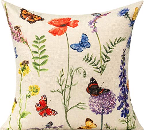 All Smiles Outdoor Patio Throw Pillow Covers 20x20 Set of 4 Spring Summer Garden Flowers Farmhouse Décor Outside Furniture Bench Chair Decorative Cushion Cases for Swing Deep Seat Bed Couch Sofa