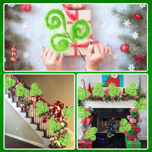 Vloso 6 Pcs Christmas Tree Topper,17 Inch Christmas Tree Ornament,Green Furry Christmas Picks for Tree Decorations