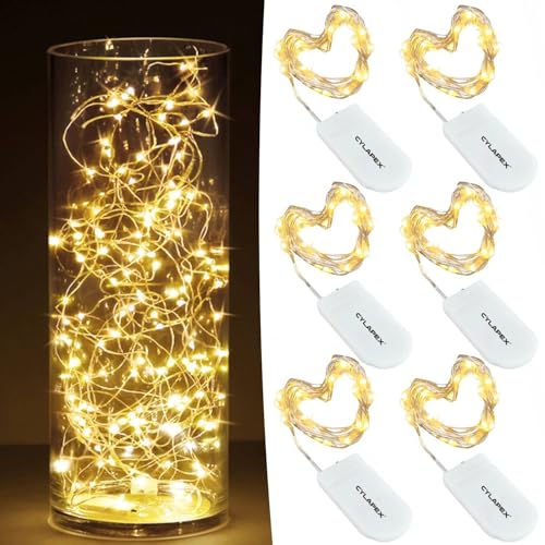 CYLAPEX 6 Pack Fairy Lights Battery Operated 7ft 20 LED Mini String Lights Silver Wire Firefly Starry Moon Lights for Wedding Mason Jars Party Christmas Centerpiece Table Decorations, Warm White