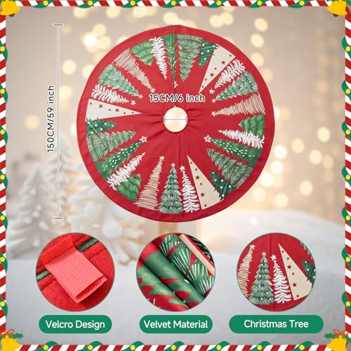Lanpn Christmas Tree Skirt 60 inch, Velvet Xmas Tree Skirt Winter Christmas Tree Mat for Extra Large Artificial Trees Winter Home Party Holiday Indoor Xmas Decorations (Red, 150cm)