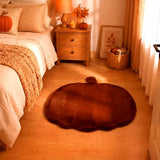 Orange Pumpkin Shaped Bedroom Rug, Faux Rabbit Fur Fluffy Area Rug, Soft Non Slip Floor Mat for Living Room Fall Halloween Thanksgiving Decor, 33 x 35 Inches