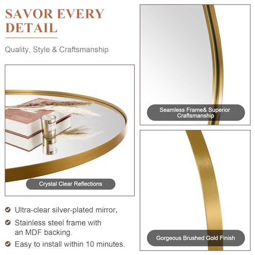 ANDY STAR Arched Mirror, 22" x 35" Gold Bathroom Mirror in Stainless Steel Metal Frame, Arch Top Rounded Corner 1" Deep Set Design Wall Mount Hangs Vertical