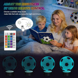 FULLOSUN Kids Night Light Soccer 3D Optical Illusion Lamp with Remote Control 16 Colors Changing Football Birthday Xmas Valentine's Day Gift Idea for Sport Fan Boys Girls