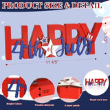 COCHIE Wooden Happy 4th of July Sign, Fourth of July Decorations for Home, Office, Shelf, Mantel, Indoor, Wood Patriotic Decor, Red Blue and White Table Top Centerpiece Party Decoration (Patriotic)