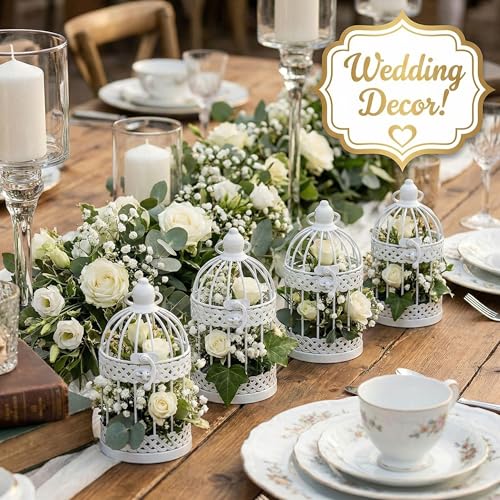 Vela Lanterns Decorative Indoor Bird Cage Candle Holders, White, Mini, 4PK