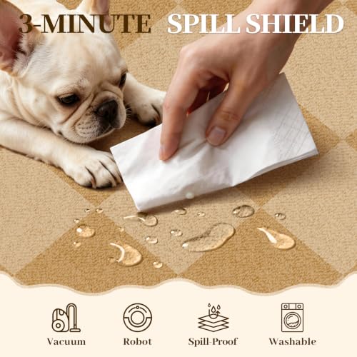 Checkered 2x4 Hallway Runner Rug Non Slip, Diamond Beige