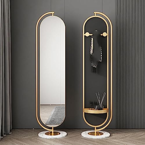 Floor-Standing Full-Length Mirror with Metal Frame 360° Rotating Full-Length Mirror is Suitable for Bedroom, Living Room, Cloakroom, Etc. (Gold)