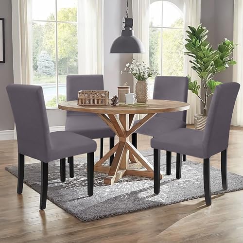 Sufdari Dining Chair Covers,Kitchen Cover,Parsons Slipcover,Spandex Protectors for Room Stretch Chairs Cover Set of 4 -Gray
