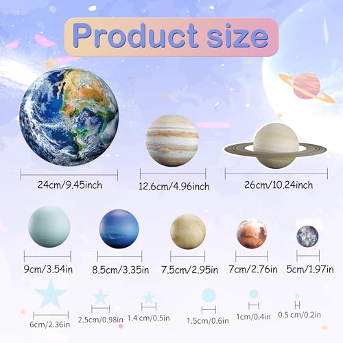 Glow in The Dark Stars Solar System Wall Decals, The Earth Wall Stickers for Bedroom, Baby Nursery Planets Sticker Decoration for Ceiling (Blue)