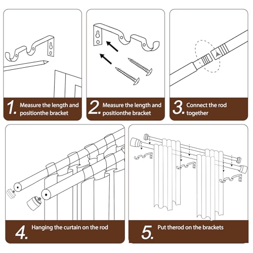 Heavy Duty Double Curtain Rod 84-120 Inch Length, 1 Inch Adjustable Matte Black Double Curtain Rod with Brackets, Long Double Curtain Rod for Windows Sliding Door (Black, 32-120", 1 PCS)