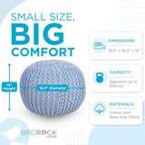BIRDROCK HOME Round Pouf Ottoman Foot Rest - 18.5”x18.5”x15” Boho Compact Comfortable Soft Cotton Braided Foot Stool with Bean Bag Filling for Living Room, Bedroom, or Nursery (Soft Blue)