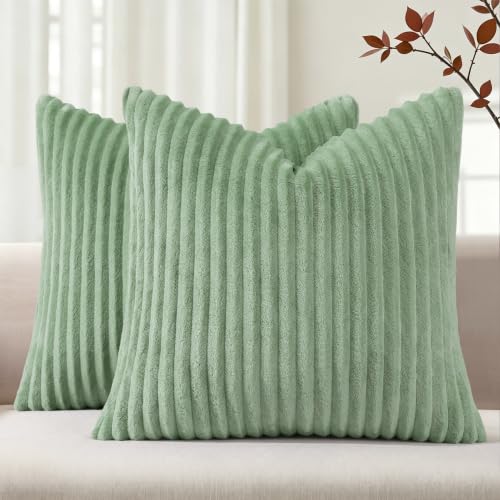 Simmore Fall Soft Sage Green Flannel Throw Pillow Covers 24X24 Set of 2