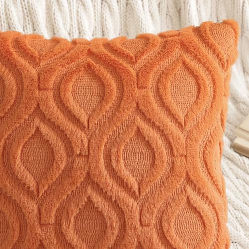 decorUhome Faux Fur Plush Soft Orange Throw Pillow Covers 20x20 Set of 2
