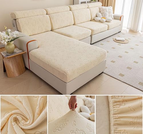 Stretch Sofa Slipcover Sofa Cover Furniture Protector Couch Soft with Elastic Bottom for Kids, Polyester Spandex Jacquard Fabric (BeigeYellow,Width: 75-95cm Length: 135-165cm)