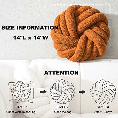 XIAIJIA White Round Knot Pillow 14'' Round Throw Pillow, Soft Plush Knot Round Pillows Decorative, Modern Home Decorative Cushion for Bed, Bedroom, Sofa, Couch, Teen Room