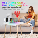 Projection Clock, 7.4" LED Mirror Digital Alarm Clocks, with RGB Night Light, 180° Rotatable Projector,USB C Charger Port, Auto Dimmer, Modern Desk Clock for Teens Girl Adults Bedroom - White