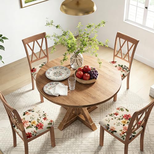 BVBOX Seat Covers Set of 4 for Dining Room Chairs Stretch Retro Flowers Style Dining Chair Covers Washable Removable Cushion Slipcovers Seat Protector (Spring Garden Floral, Set of 4)