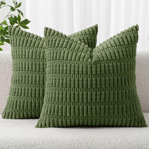 MIULEE Euro Sham Corduroy Decorative Throw Pillow Covers 24x24 Moss Green