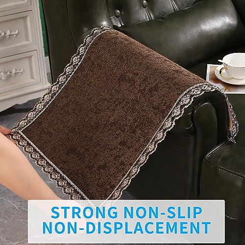 MINJIATEX Couch arm Covers,Non-Slip lace Sofa arm Covers Set of 2 Washable Sofa armrests Covers for Living Room Recliner Chair arm Cover Protectors for Leather Sofa armrest slipcover (GYDF-Brown)