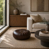 Handmade Moroccan Leather Pouf – Delivered Unstuffed – Ottoman, Footstool, Footrest, Hassock, Floor Cushion – Artisan Crafted (Dark Brown, 22" D x 22" W x 12" H)