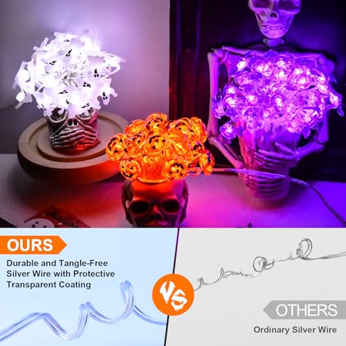 cshare Halloween String Lights, Pumpkin Ghost Bats Mini Halloween Lights with Timer Indoor Battery Operated 9.8ft 30LED Trick or Treat Decorations for Home Decor Indoor Party Holiday