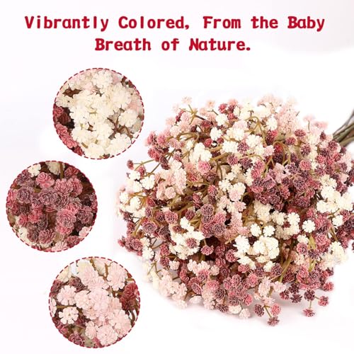 N&T NIETING Baby Breath Flowers Artificial Bulk, 10Pcs Fake Gypsophila Plants Bouquets Flowers Real Touch Faux Babies Breath Arrangement for Home Wedding Party Vase Decoration Fall Pink