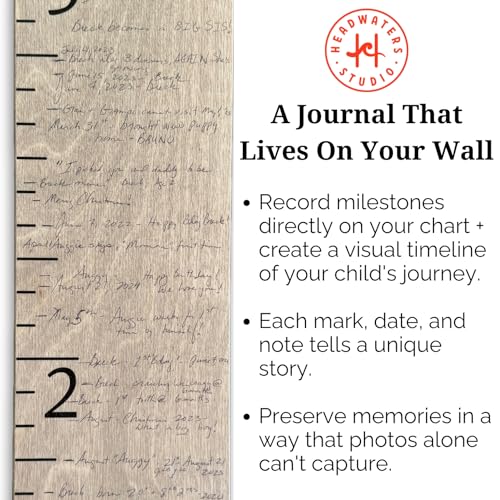 Growth Chart Art | Hanging Wooden Height Growth Chart to Measure Baby, Child, Grandchild - Naked Birch Classic Schoolhouse Ruler with Inches - Wall Decoration for Girls and Boys - 58"x5.75"