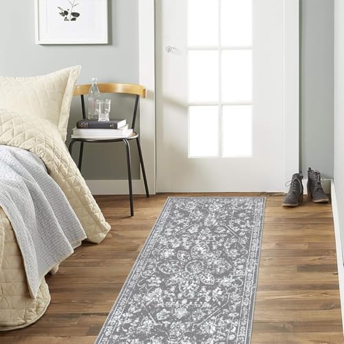 Pauwer Washable Entryway Rug 2x4, Non Slip Door Mat Small Area Rug, Gray