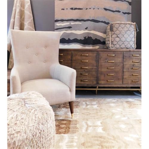 Moti Circe 18" Square Comfort Fabric Pouf in Natural/Elegant Taupe with Tassels