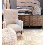 Moti Circe 18" Square Comfort Fabric Pouf in Natural/Elegant Taupe with Tassels
