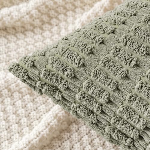 MIULEE Corduroy Decorative Throw Pillow Covers 16x16 Light Olive Pack of 2