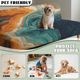 Marble Print Orange Cyan Armless Futon Cover Futon Mattress Covers Soft Elastic Dustproof Couch Slipcover Washable Sofa Bed Protector with Elastic Bottom