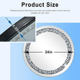 24 Inch Crushed Diamond Round Glass Wall Mirror, Bathroom Mirror, Wall Decoration Hanging Mirror, Suitable for Living Room, Bedroom, Vanity
