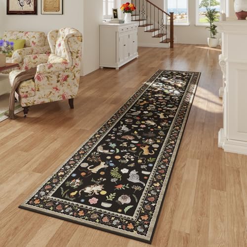 Rugcomf Long Hallway Runner Rug 2'7"x14' Washable Non Slip, Black