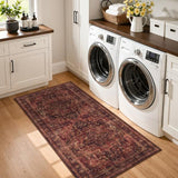 Washable Hallway Runner Rug 2'x5', Vintage Medallion, Dark Red