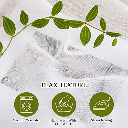 NICETOWN Linen Sheer Curtains 96 inches Long for Living Room, Bedroom Curtains 2 Panels Set Grommet Semi Sheer Privacy with Light Filtering Flax Open Linen Weave Drapes, W52 x L96, White