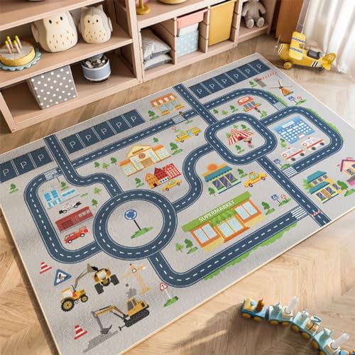 Kids Rug Mat Carpet 5×7ft, Car Rugs for Kids Toy Cars, Non Slip Floor Mats for Children, Educational Area Play Rugs for Children's Playroom Bedroom