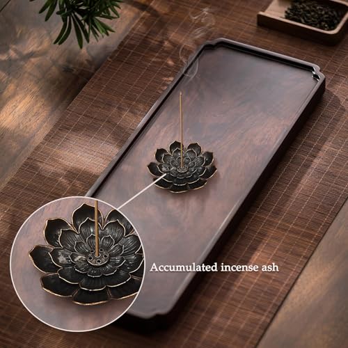 Incense Burner, Incense Holder for Sticks, Brass Lotus Incense Base with Removable Ash Catcher for Home Decor, Meditation, Yoga and Divination